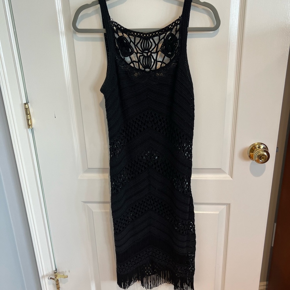 Karen Millen vintage black crochet dress with fringe - Picture 3 of 13